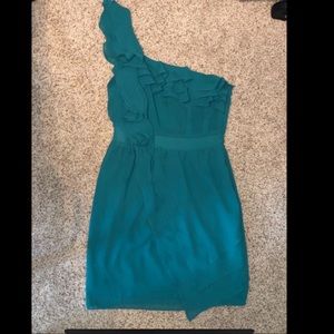 Teal one strap dress. Size small. Ruffles.
